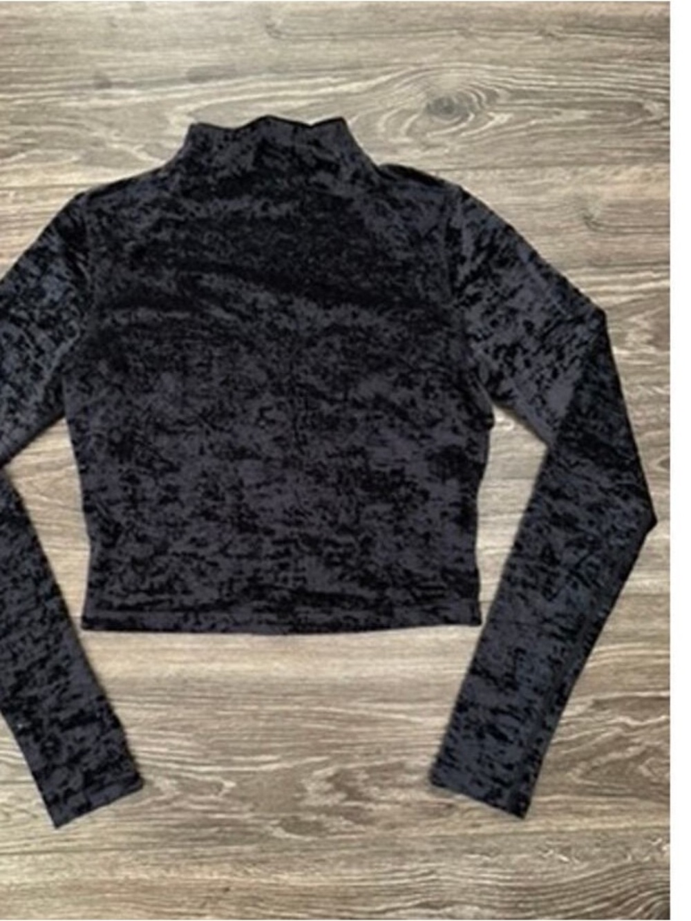 Women's Black Velvet Mock Neck Long-Sleeve Top